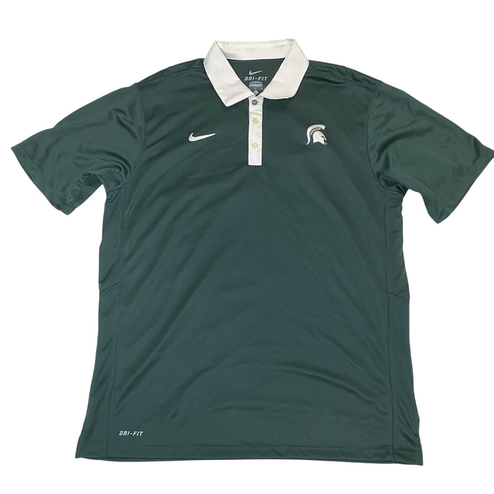Nike Polo Shirt Mens Large Green Dri-Fit Michigan State Golf Athletic